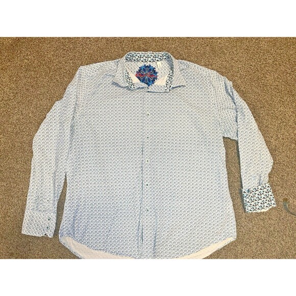 Robert Graham Men's XL Dalegard Blue Geometric Long Sleeve Flip Cuff Shirt - Picture 1 of 7